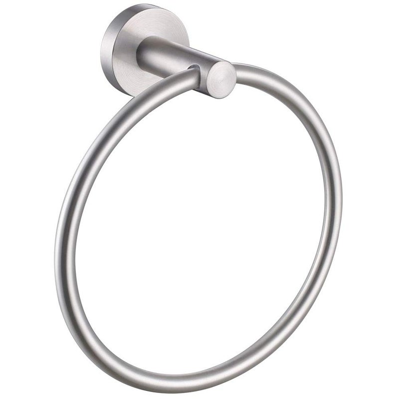 APLusee Bathroom Towel Ring Brushed Nickel, 304 Stainless Steel Hand Towel Holder for Bathroom Kitchen, Single Round Swivel Hanger, Wall Mounted - Image 1